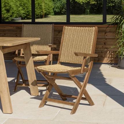 SECONDE MAIN - Lot de 2 fauteuils pliants acacia huilé et rotin synthétique