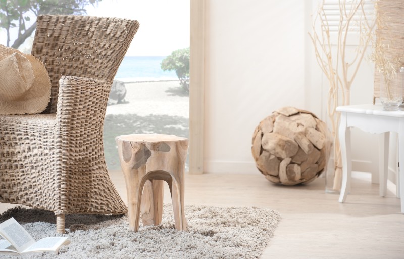 Tabouret rond WALLY en bois de teck naturel Tabouret rond WALLY en bois de teck naturel