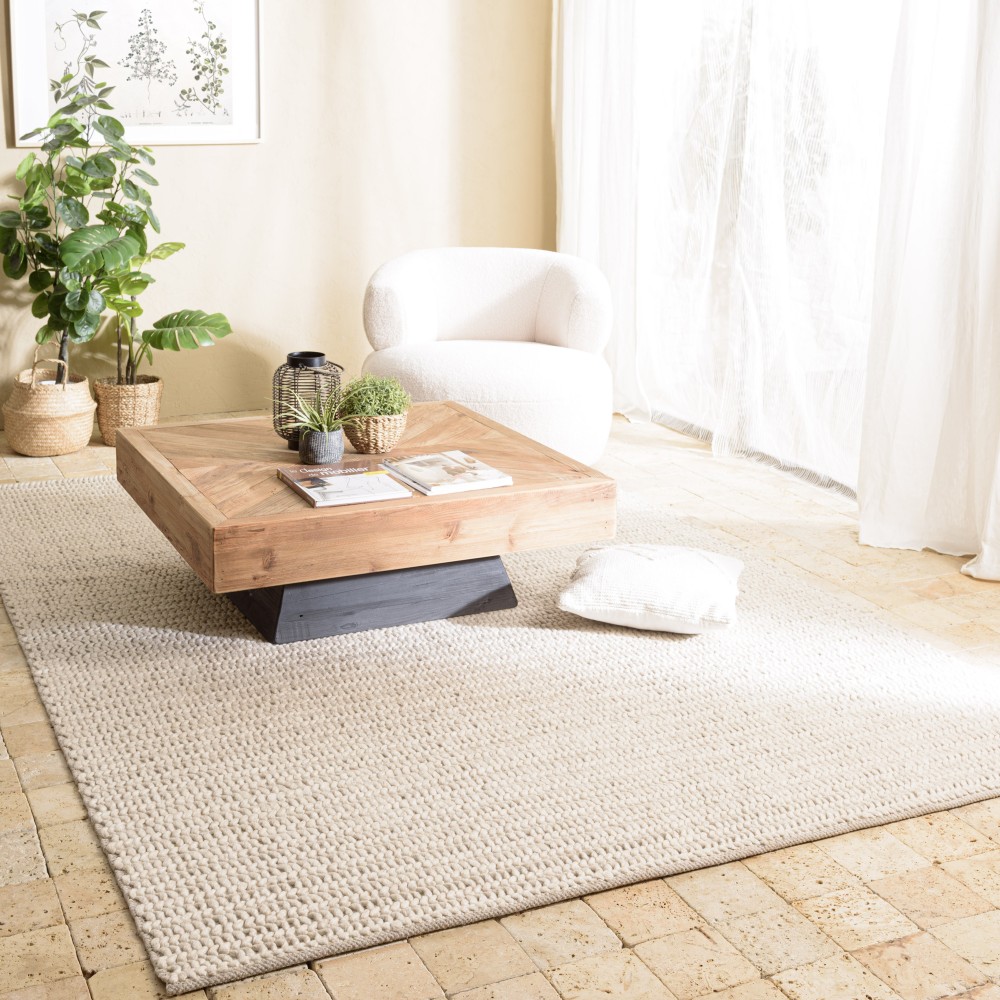 Tapis rectangulaire 200x290cm en laine tissée beige - Seconde Main