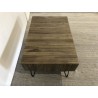 SECONDE MAIN - Table basse rectangulaire 2 tiroirs branches bois Teck naturel - pieds épingles scandi métal