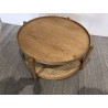 Table basse en bois 80.5cm avec tablette en rotin | Seconde Main