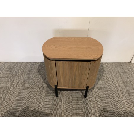 Brown bedside table with 1 door in retro style with black metal legs | Second Life