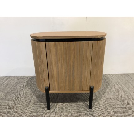 Brown bedside table with 1 door in retro style with black metal legs | Second Life