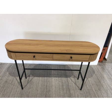 Console arrondie couleur naturelle 2 tiroirs pieds métal noir - Seconde Main