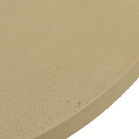 Round dining table, 120x120cm, beige concrete with crossed teak legs - Second-hand