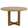 Round dining table, 120x120cm, beige concrete with crossed teak legs - Second-hand