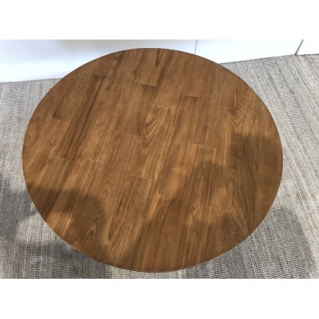 Table basse double plateau 100x100cm teck recyclé métal blanc | SECONDE MAIN
