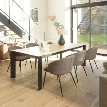 Set of 2 TOM chairs – Brown fabric and black steel | Second-hand