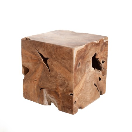 WALLY - Natural Teak Wood Cube | Handcrafted Indonesian Decor | Second Hand