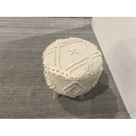 SACHA Round Stool - Ivory Diamond-Patterned Wool - 40 x 40 cm