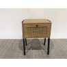 CHARLIE Brown Bedside Table with 1 Drawer - Cane Effect & Metal Legs