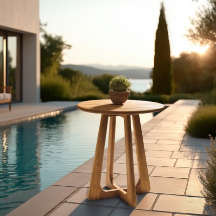 Runder Gartentisch aus recyceltem Teakholz, Durchmesser 70 cm