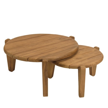 Set of 2 round garden coffee tables made from recycled teak