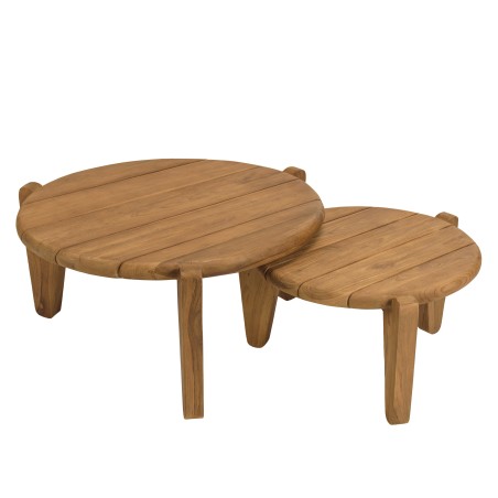 Set of 2 round garden coffee tables made from recycled teak