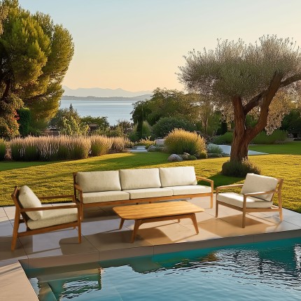 7-seater garden furniture set made from recycled teak | Macabane