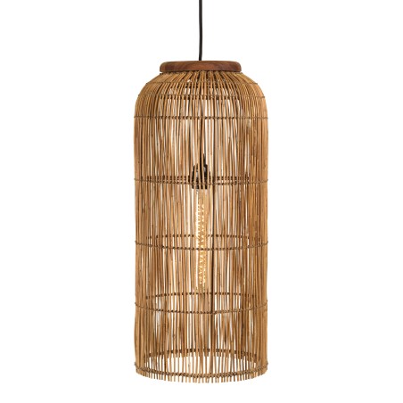 Suspension 28x28cm en rotin couleur naturelle et bois de teck recyclé | Macabane