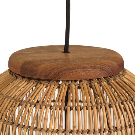 SIXTINE - 28x28cm pendant light in natural-coloured rattan and recycled teak