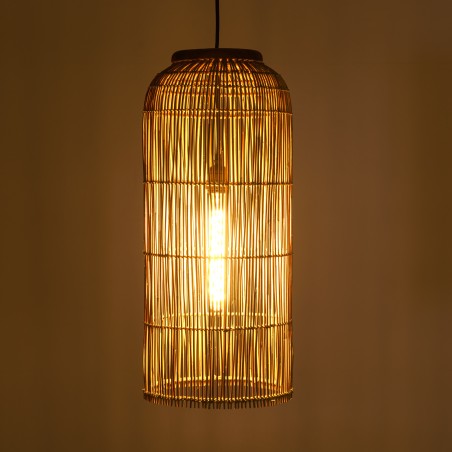 SIXTINE - 28x28cm pendant light in natural-coloured rattan and recycled teak