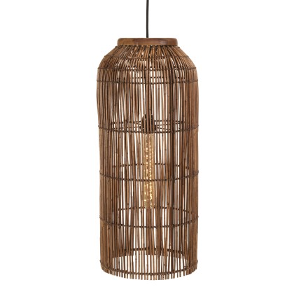 Suspension 28x28cm en rotin couleur marron et bois de teck recyclé | Macabane