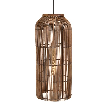 SIXTINE - 28x28cm pendant light in brown rattan and recycled teak 