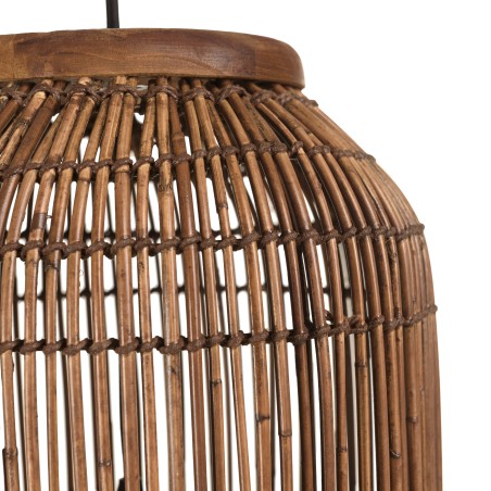 SIXTINE - 28x28cm pendant light in brown rattan and recycled teak 