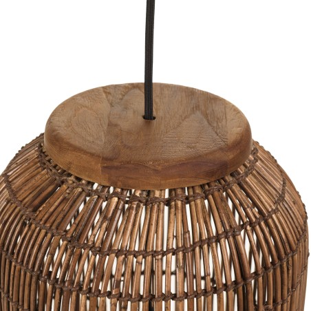 SIXTINE - 28x28cm pendant light in brown rattan and recycled teak 