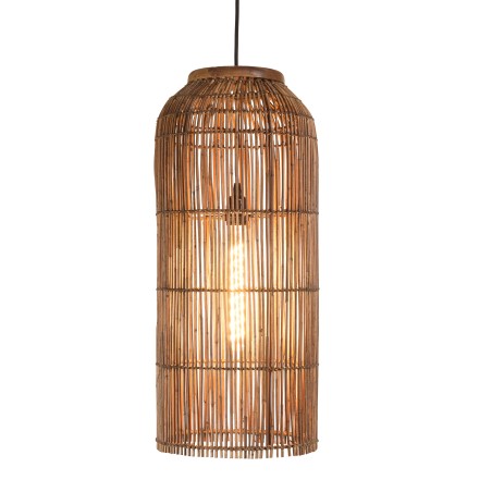 SIXTINE - 28x28cm pendant light in brown rattan and recycled teak 