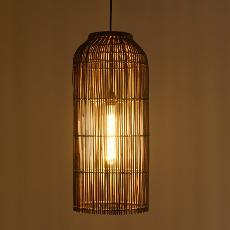 SIXTINE - 28x28cm pendant light in brown rattan and recycled teak 