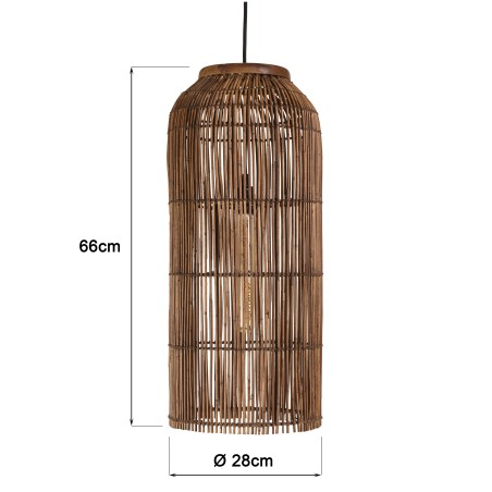 SIXTINE - 28x28cm pendant light in brown rattan and recycled teak 