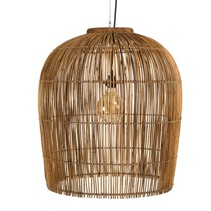 SIXTINE - 59x59cm pendant light in natural-coloured rattan and recycled teak