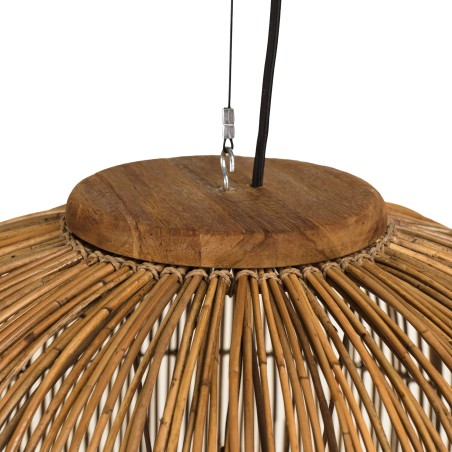 SIXTINE - 59x59cm pendant light in natural-coloured rattan and recycled teak