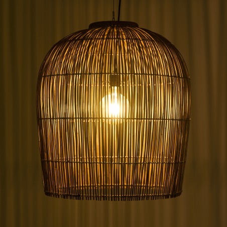 Suspension 59x59cm en rotin couleur naturelle et bois de teck recyclé