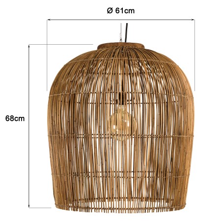 Suspension 59x59cm en rotin couleur naturelle et bois de teck recyclé