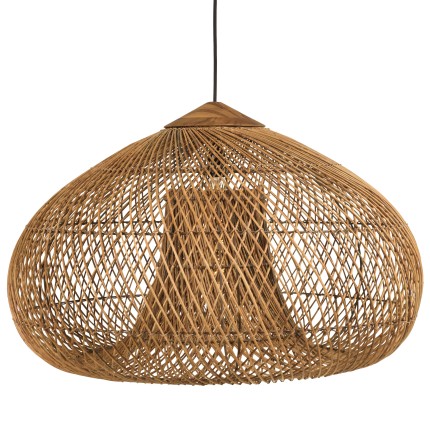 Suspension 80x80cm en rotin couleur naturelle et bois de teck recyclé | Macabane