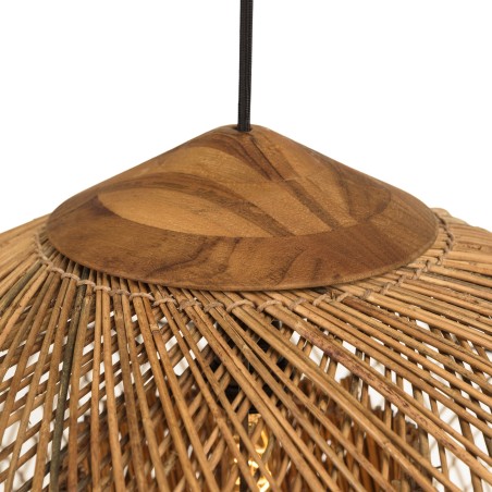 SIXTINE - 80x80cm pendant light in natural-coloured rattan and recycled teak