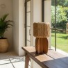 Lampe 30x30cm en rotin couleur naturelle et bois de teck recyclé - Macabane