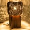 Lampe 30x30cm en rotin couleur naturelle et bois de teck recyclé - Macabane