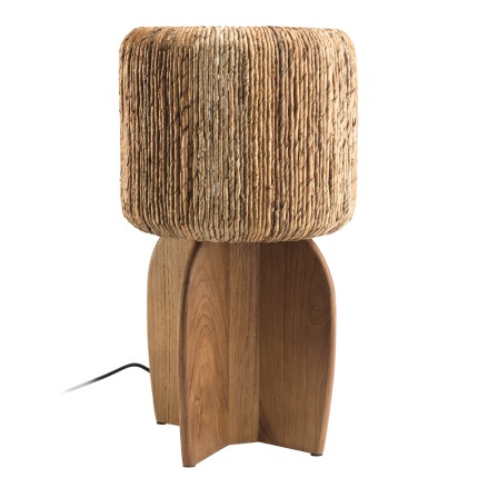 SIXTINE - 30x30cm lamp in natural-coloured rattan and recycled teak