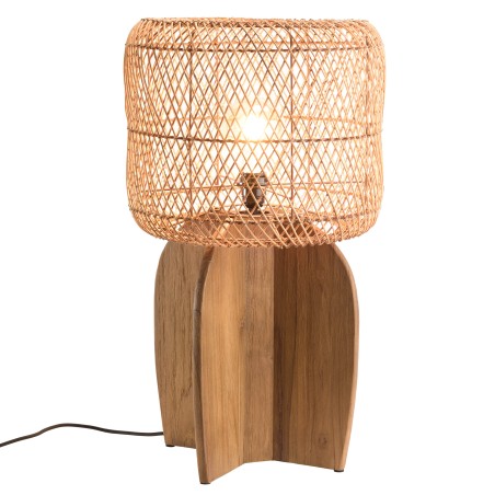 SIXTINE - 38x38cm lamp in natural-coloured rattan and recycled teak