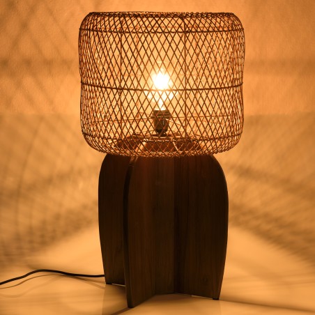 Lampe 38x38cm en rotin couleur naturelle et bois de teck recyclé | Macabane