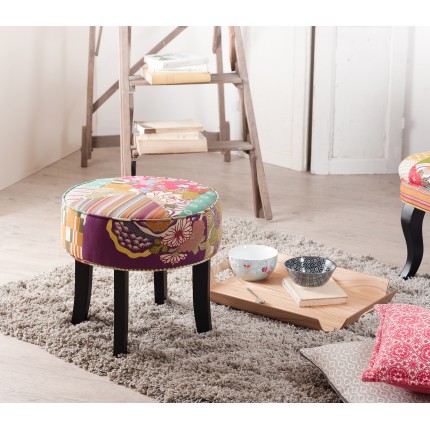 KATE - Round Stool 42x42 cm Multicolored Bohemian Fabric