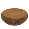 SIXTINE - Coffee table in brown rattan and recycled teak, D80cm