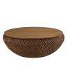 SIXTINE - Brown rattan and recycled teak coffee table, diameter 100cm