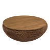 SIXTINE - Brown rattan and recycled teak coffee table, diameter 100cm