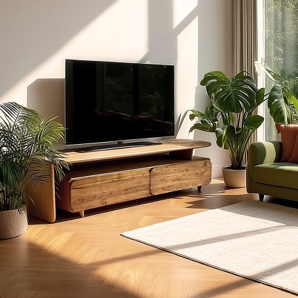 SIXTINE - TV stand with 2 drawers, 160x40cm, made from recycled teak 
