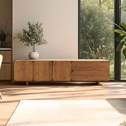 SIXTINE - Sideboard with 3 doors and 2 drawers, 200x48cm, made from recycled teak 