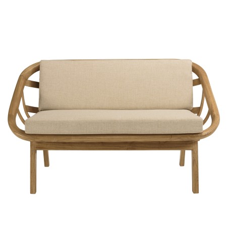 Divano 2 posti cuscini bianchi in legno e rattan | Collezione Amy