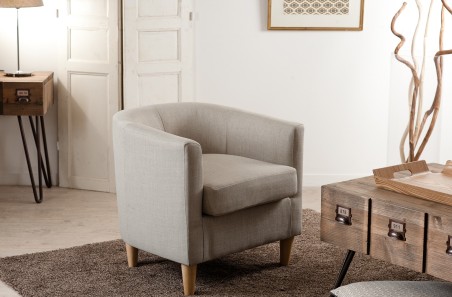KATE - Linen Fabric Armchair 63x63cm Natural Wood Legs
