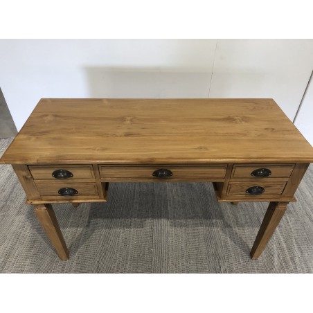 SECOND-HAND - Brown teak wood desk with 5 drawers