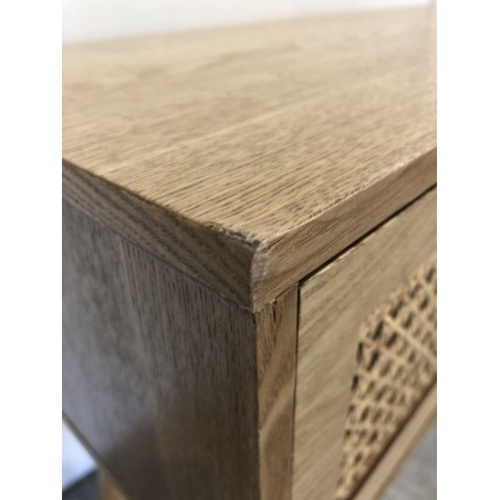 SECONDE MAIN - Console couleur naturelle 2 tiroirs bois cannage
